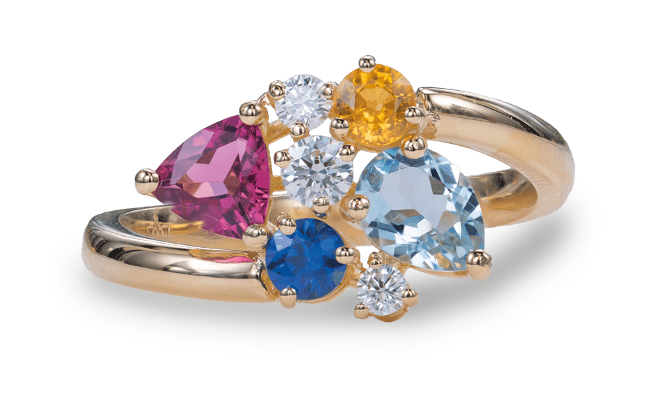 Ring met toermalijn, saffier, aquamarijn