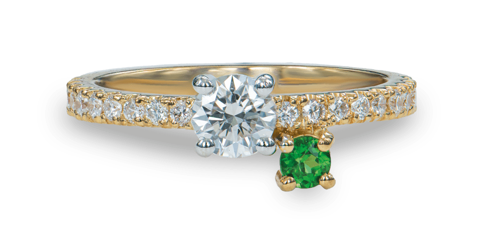 Geelgouden ring met diamant en tsavoriet