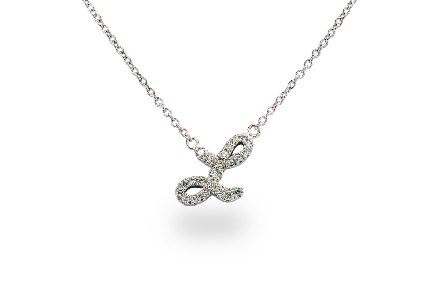 Witgouden 18kt letter "L" volledig bezet met natuurlijke diamant.